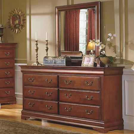 Six-Drawer Dresser & Wood-Framed Vertical Mirror Combination